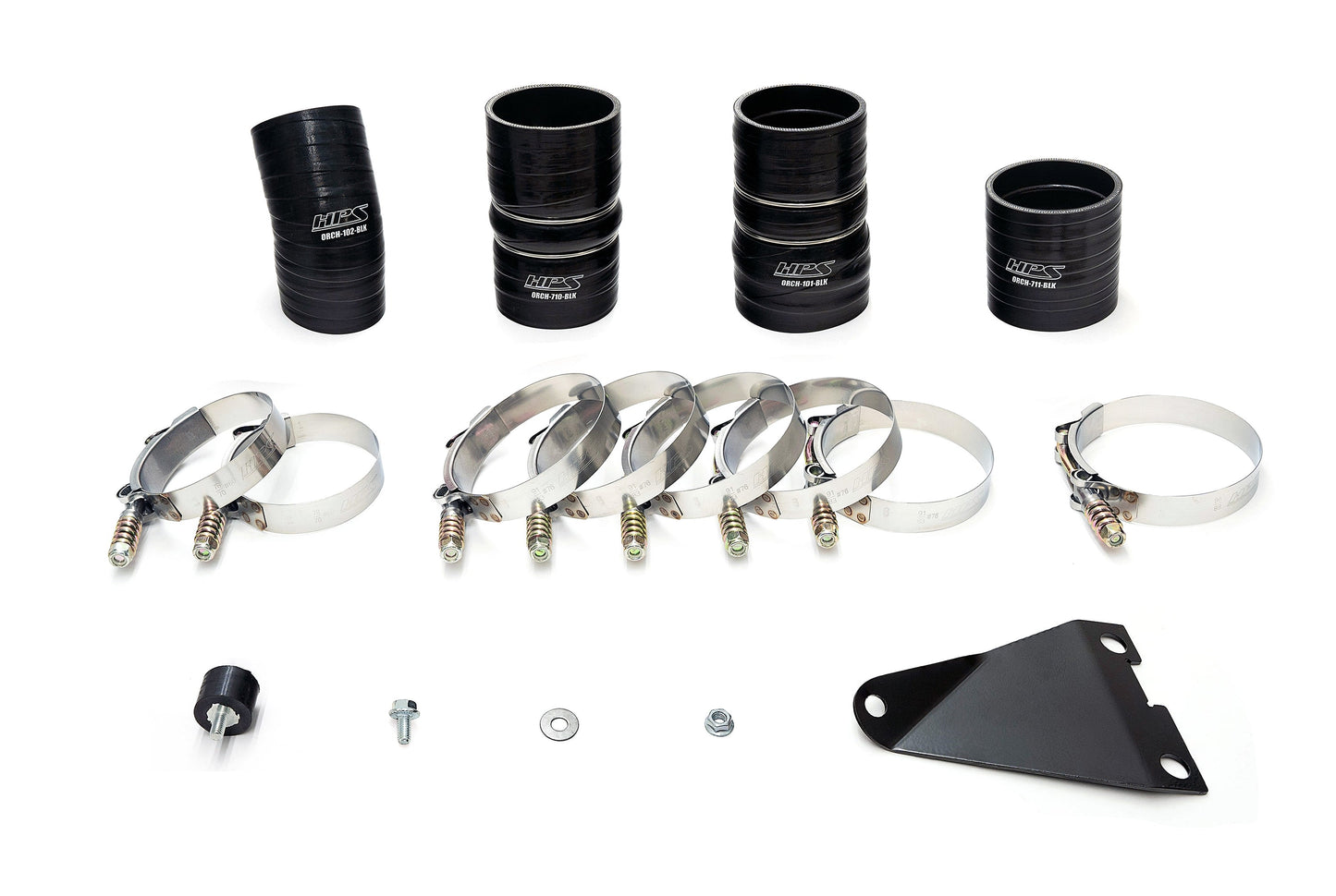 HPS Hot & Cold Side Charge Pipe with Black CAC Hose Intercooler Boots, Black, 2003-2007 Ford Superduty Powerstroke 6.0L Diesel Turbo