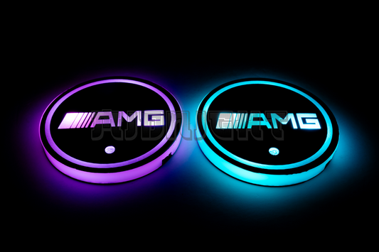 2PCS LED Cup Holder Lights Coaster, Rechargeable for Mercedes Benz AMG