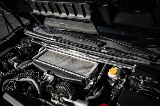 HPS Performance Aluminum Front Strut Tower Brace Bar, Red, Subaru WRX (22-24), 42-118R