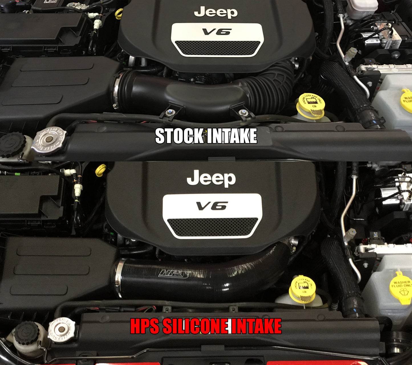 HPS Performance High Temp Reinforced Silicone Air Intake Hose Kit, Red, 2012-2017 Jeep Wrangler JK 3.6L V6