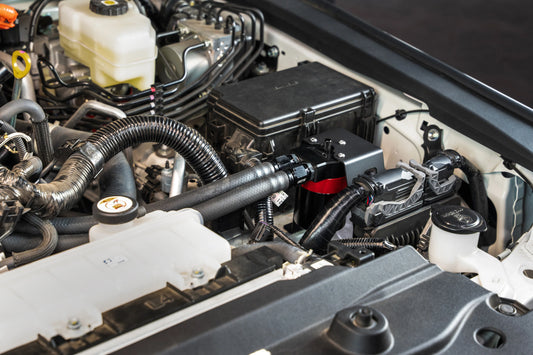 HPS Performance Black/Red 147ML Oil Catch Can w/Mount Bracket For 24-26 Toyota Land Cruiser J250 / Tacoma N400 2.4L Turbo