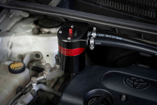 HPS Performance Aluminum Oil Catch Can Kit with 1/2" Barb Adapters and Rubber Hoses, 861-502