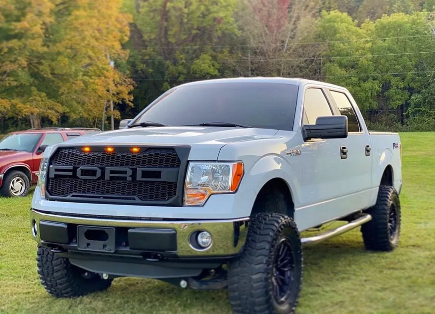 FOR 2009-2014 FORD F-150 RAPTOR STYLE Front Grille w/ Amber LED Lights & Letters