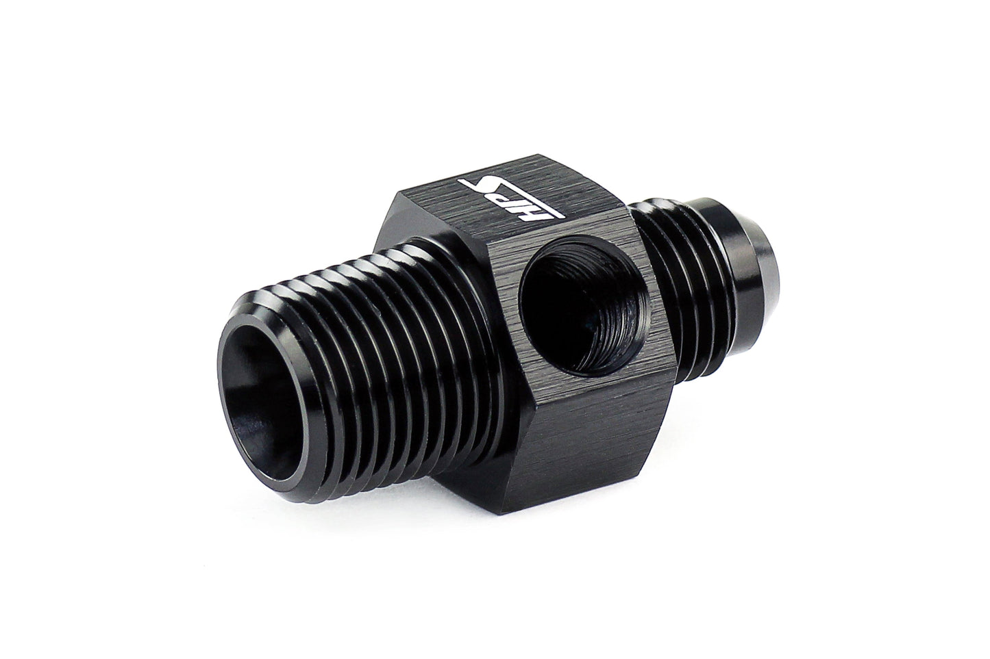 HPS Performance AN -6 Male to 1/4" NPT Male Adapter with 1/8" NPT Female Port, Aluminum, Black