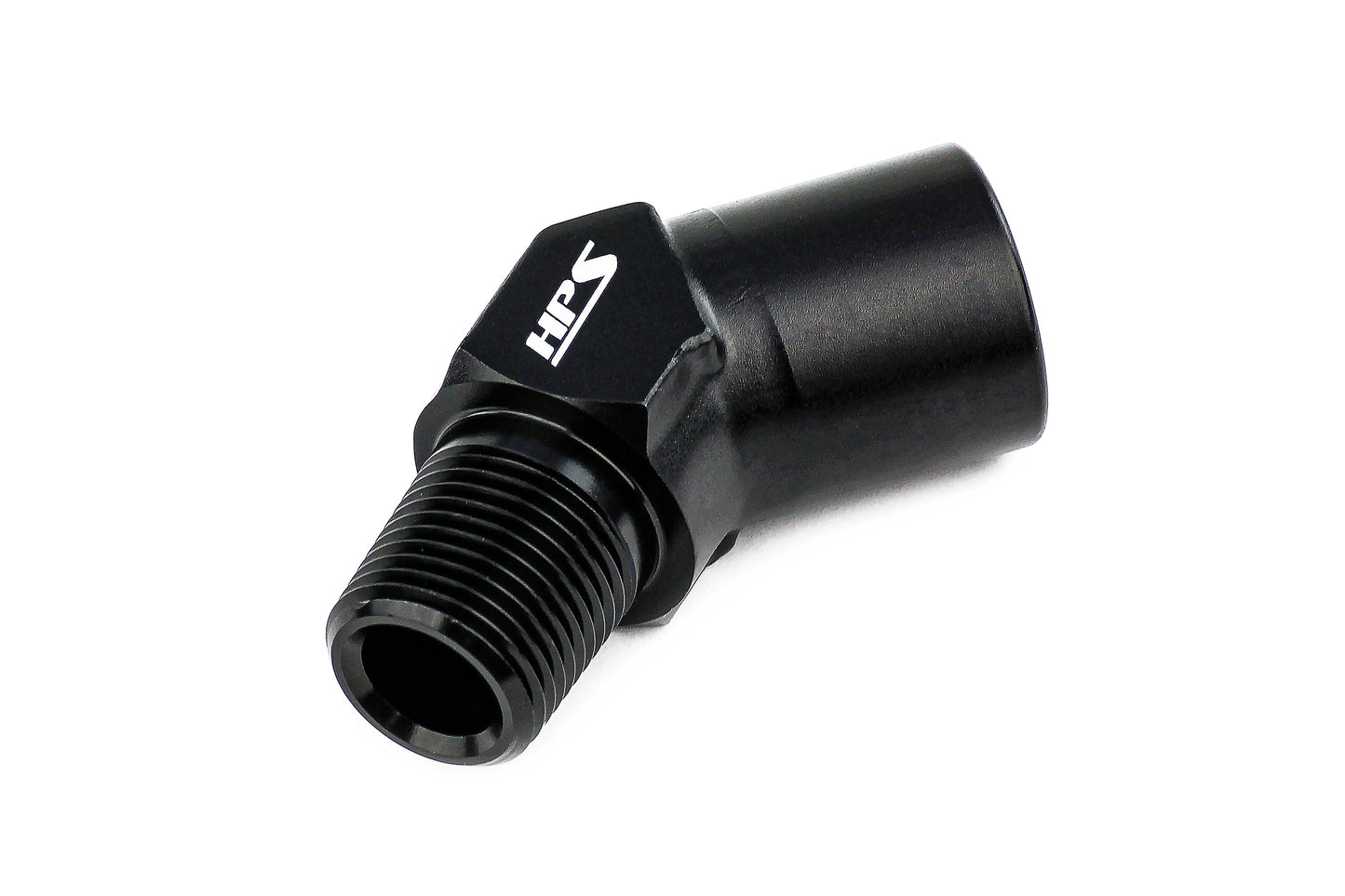 HPS Performance 45 Degree 3/8'' NPT Male To Female Adapter, Aluminum, Black