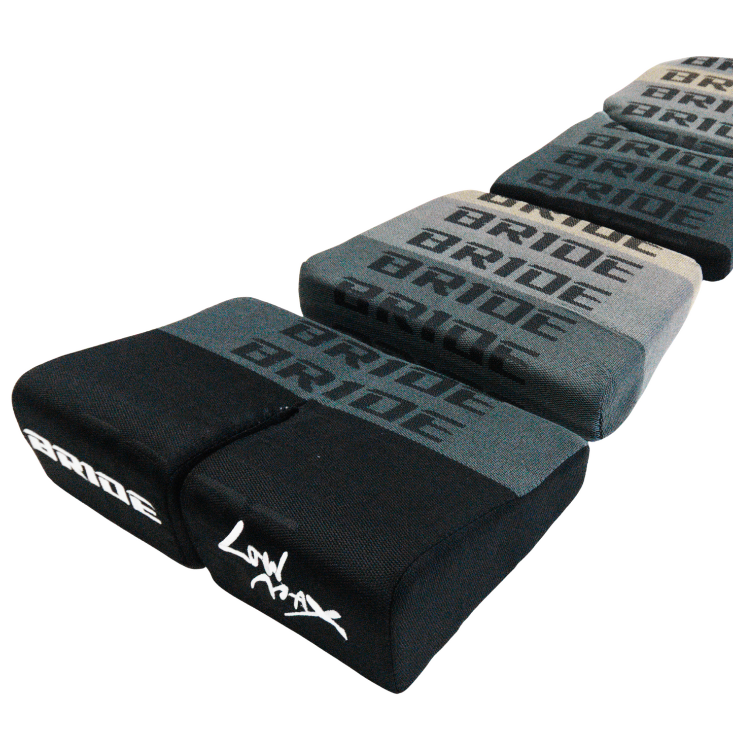 BRIDE Replacement Recliner Sea Cushion Pads – Gray LOW MAX Gradation Logo (3-Piece Set)