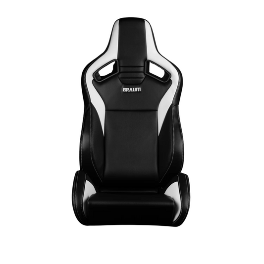 BRAUM Elite V2 Sport Seats (Reclinable - Black Leatherette) White / Red / Black Stitching