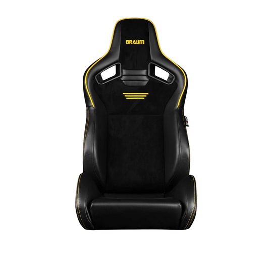 BRAUM Elite V2 Sport Seats (Reclinable - Black Suede) Yellow or Red Stitching