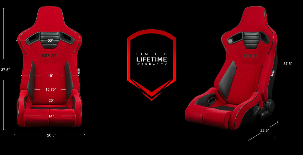 BRAUM Elite-R Racing Seats (Reclinable - Black Trim) Black / Blue / Red Cloth