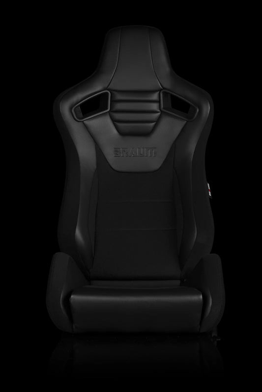 BRAUM Elite S Racing Seats BMW E36 Coupe (Reclinable - Black Leatherette) Black or Blue or Red Cloth / Red or Gray Plaid