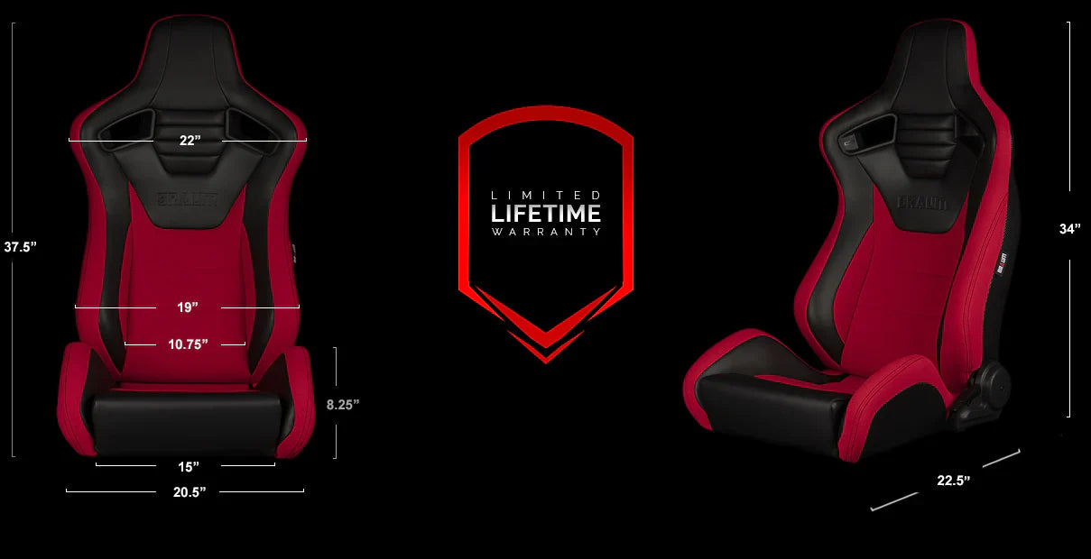 BRAUM Elite S Racing Seats (Reclinable - Black Leatherette) Black Cloth / Blue Cloth / Red Cloth / Red Plaid / Gray Plaid