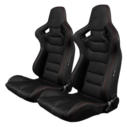 BRAUM Elite Sport Seats (Reclining - Black/Red Stitch Leatherette) BRR1-BKRS