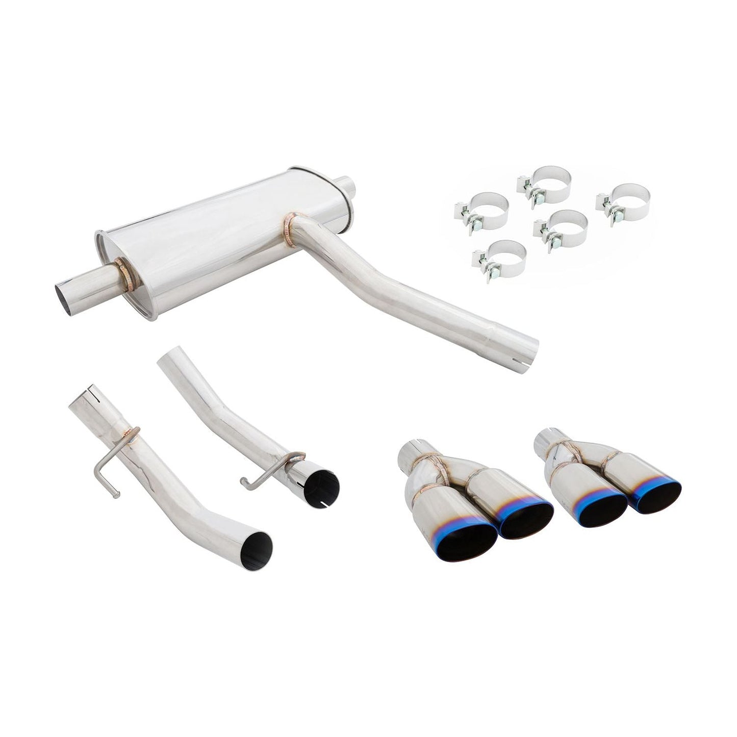 Megan Racing Axle-Back Exhaust System Quad Burnt Oval Roll Tips For 14-18 Mercedes-Benz CLA250 FWD (C117)