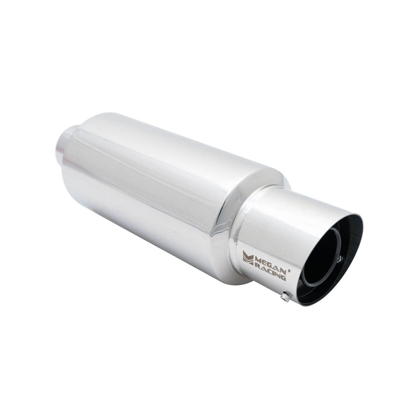 Megan Racing M-GT Style 3" Inlet Universal Muffler Silver Chrome Round Tip + Silencer