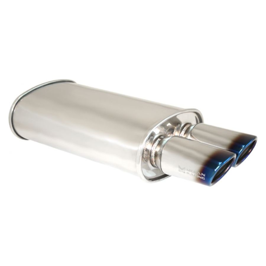 Megan Racing OV-A Universal Weld-On Muffler Exhaust (Silver/Burnt 3.5" Dual Oval Tips)