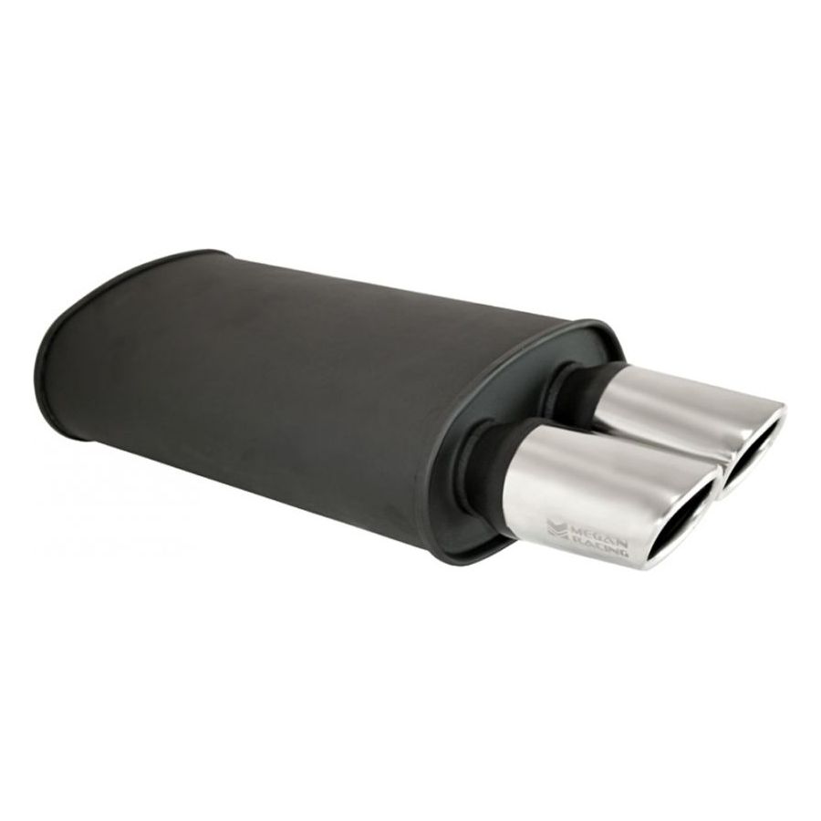 Megan Racing OV-A Universal Weld-On Muffler Exhaust (Matte Black/Chrome 3.5" Dual Oval Tips)