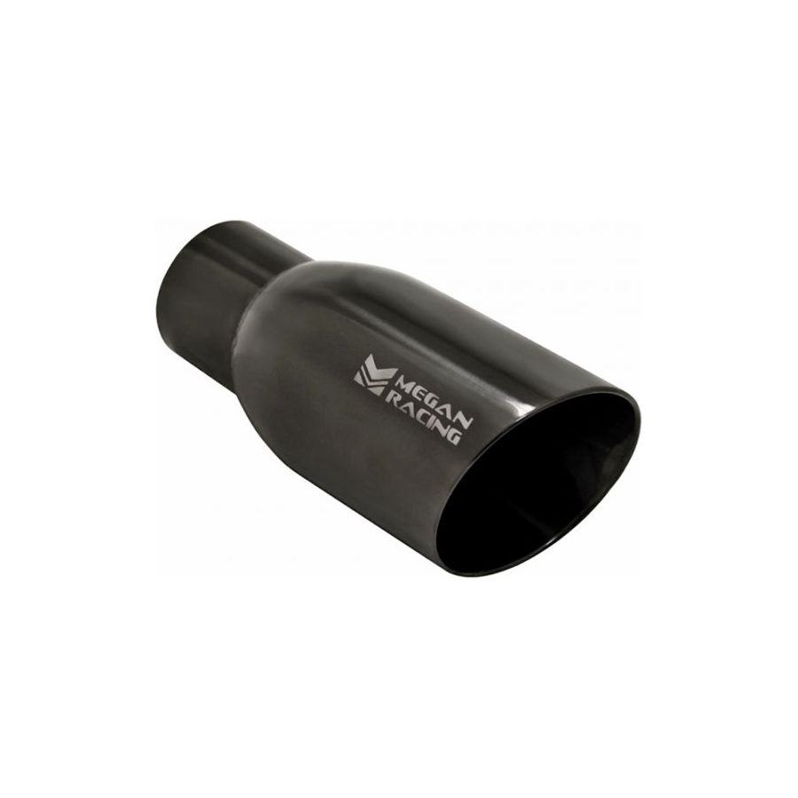Megan Racing 3.5" Rolled 2.5" Inlet Round Slanted Black Chrome Universal Muffler Tip