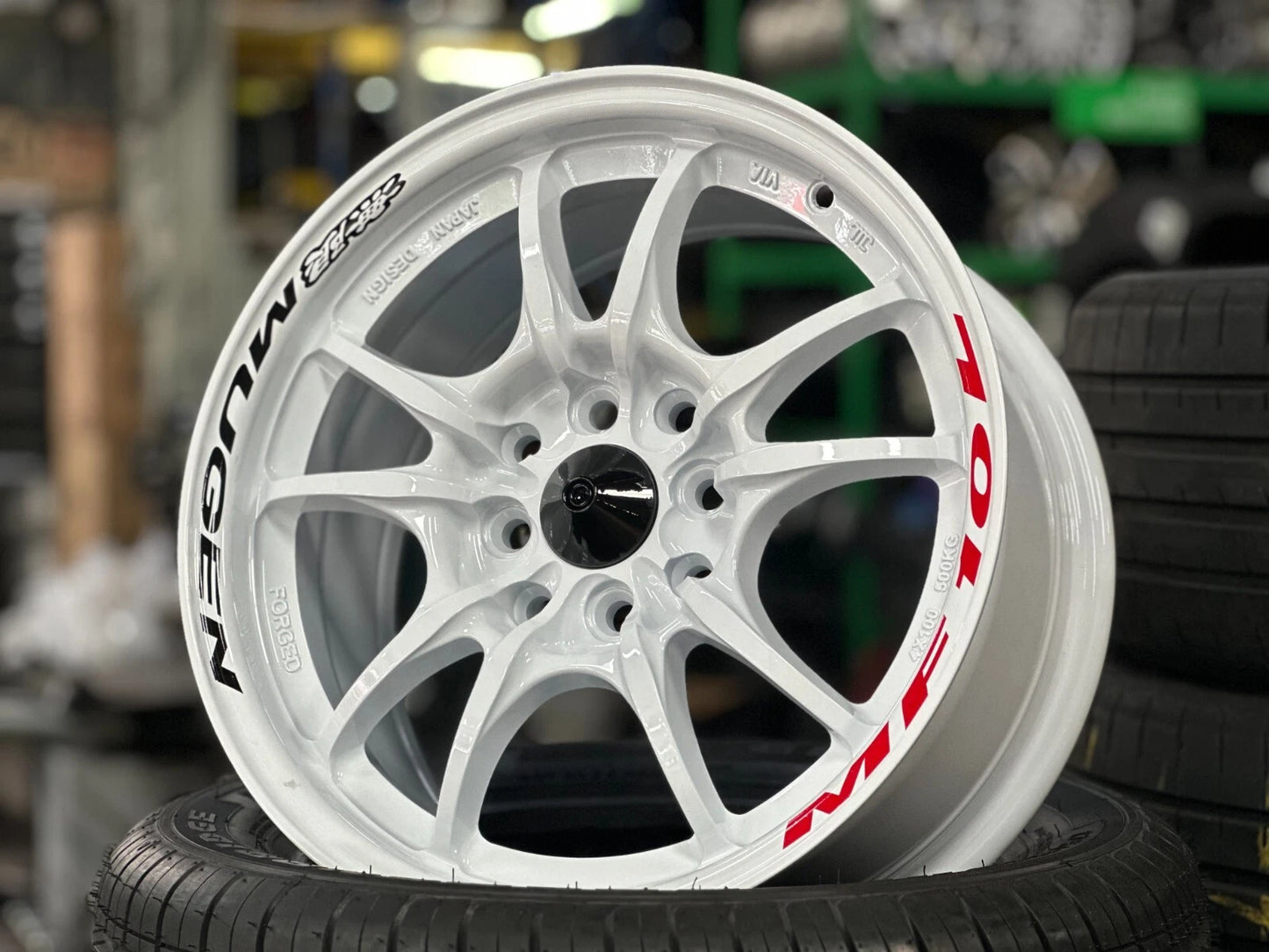 15"x7"+38 Mugen MF10 Design White Wheels (4x100/114.3) Fits Honda