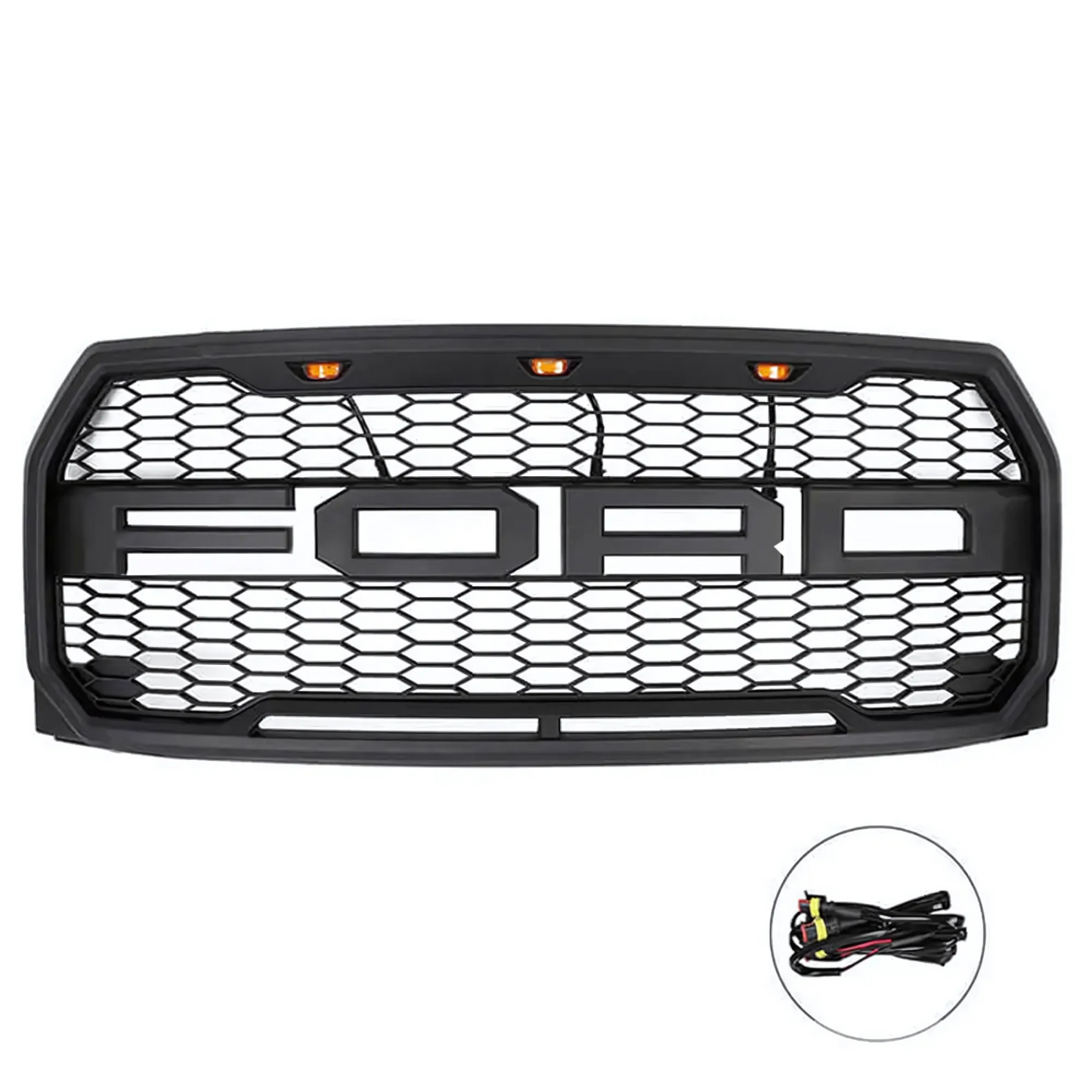 FOR 2015-2017 FORD F-150 RAPTOR STYLE Front Grille w/ Letters & LED Lights & Letters