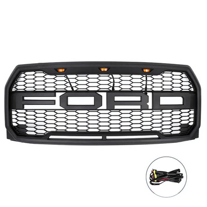 FOR 2015-2017 FORD F-150 RAPTOR STYLE Front Grille w/ Letters & LED Lights & Letters