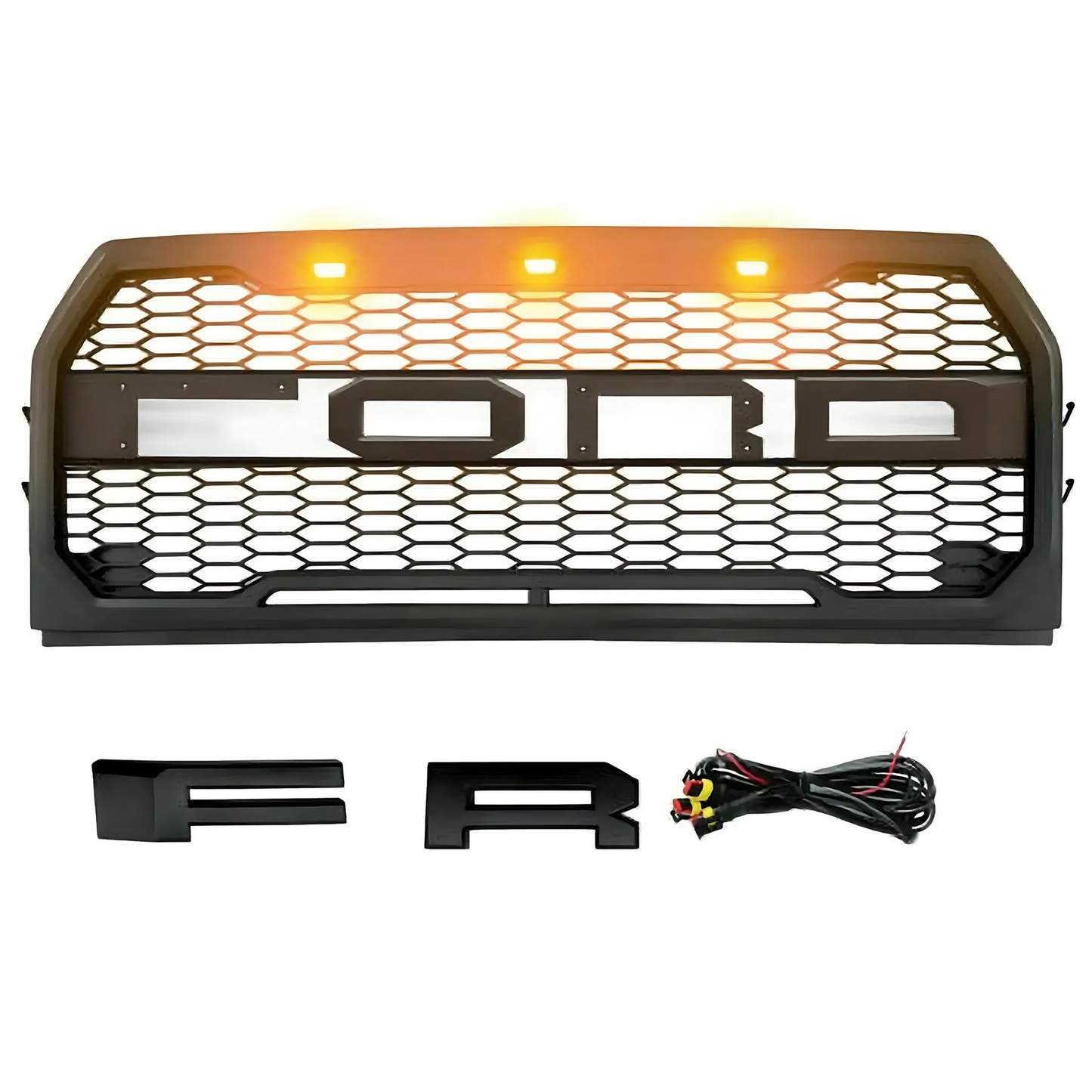 FOR 2015-2017 FORD F-150 RAPTOR STYLE Front Grille w/ Letters & LED Lights & Letters