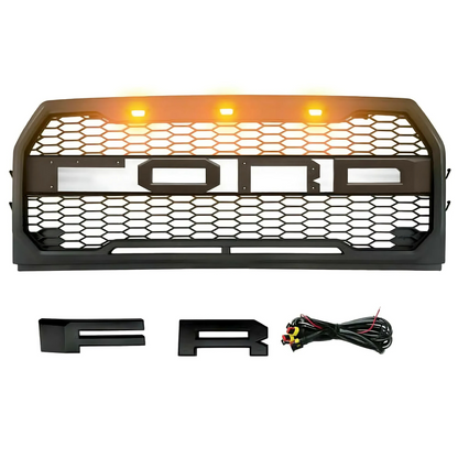 FOR 2015-2017 FORD F-150 RAPTOR STYLE Front Grille w/ Letters & LED Lights & Letters