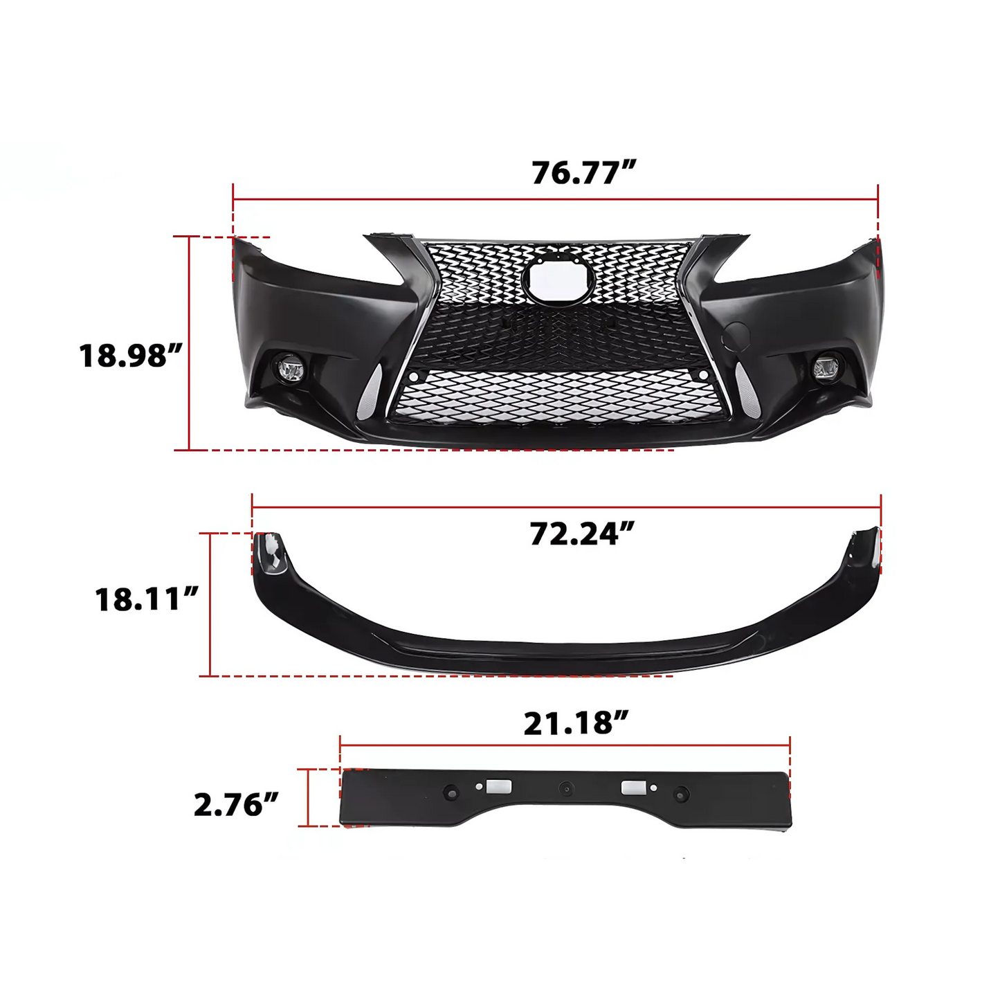 FOR 2006-2013 LEXUS IS250/ IS350 2014+ F-SPORT STYLE Front Bumper Conversion w/ Front Lip