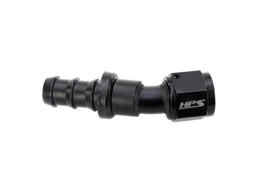 HPS Performance 30 Degree -6 Push-on Hose End to AN Female Aluminum Black