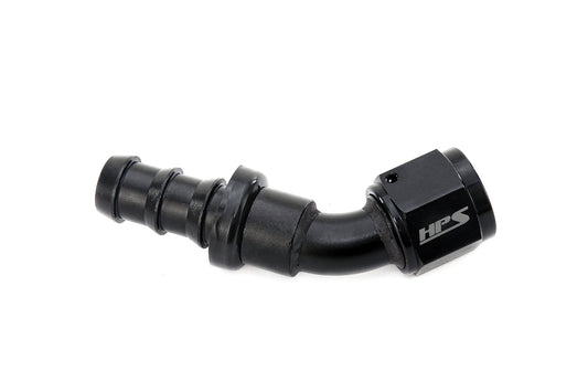 HPS Performance 45 Degree -10 Push-on Hose End to AN Female Aluminum Black