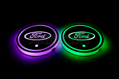 2PCS LED Cup Holder Lights Coaster, Rechargeable for Ford