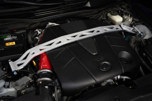 HPS Performance Aluminum Front Strut Tower Brace Bar, Red, 2006-2013 Lexus IS250/ IS350 3.5L V6
