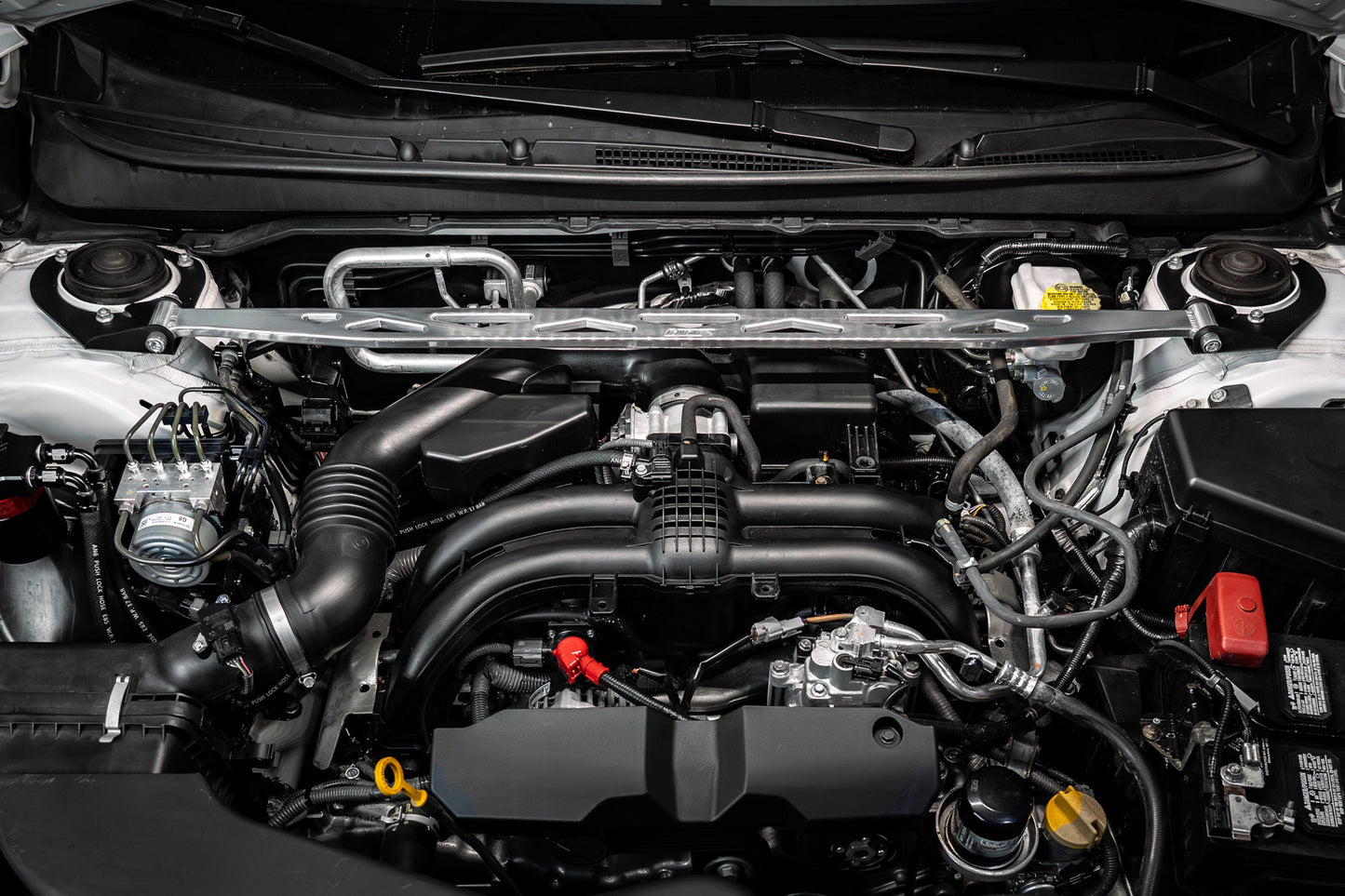 HPS Performance Aluminum Front Strut Tower Brace Bar, Polished, 2015-2019 Subaru Legacy/ Outback