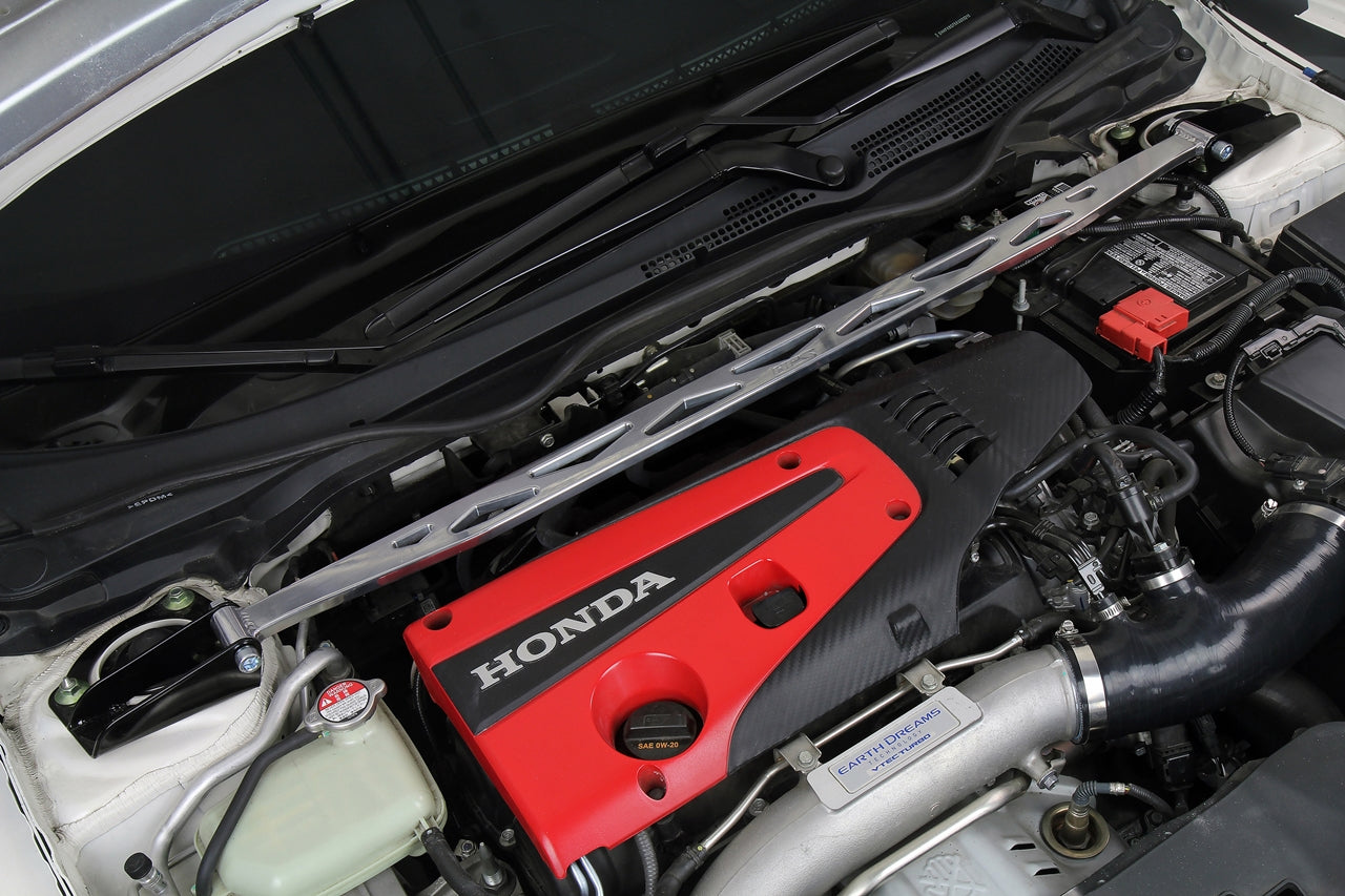 HPS Performance Aluminum Front Strut Tower Brace Bar, Polished, 23-24 Acura Integra/ 2024 Integra Type S/ 17-24 Honda Civic Type R