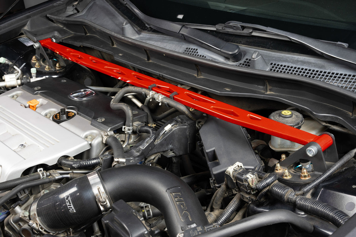 HPS Performance Aluminum Front Strut Tower Brace Bar, Red, Acura TSX (09-14), 42-119R