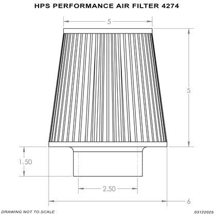 HPS Performance Red 2.5" Air Filter, 7.25" Length, 6" Base, 5" Top, HPS-4274-RED