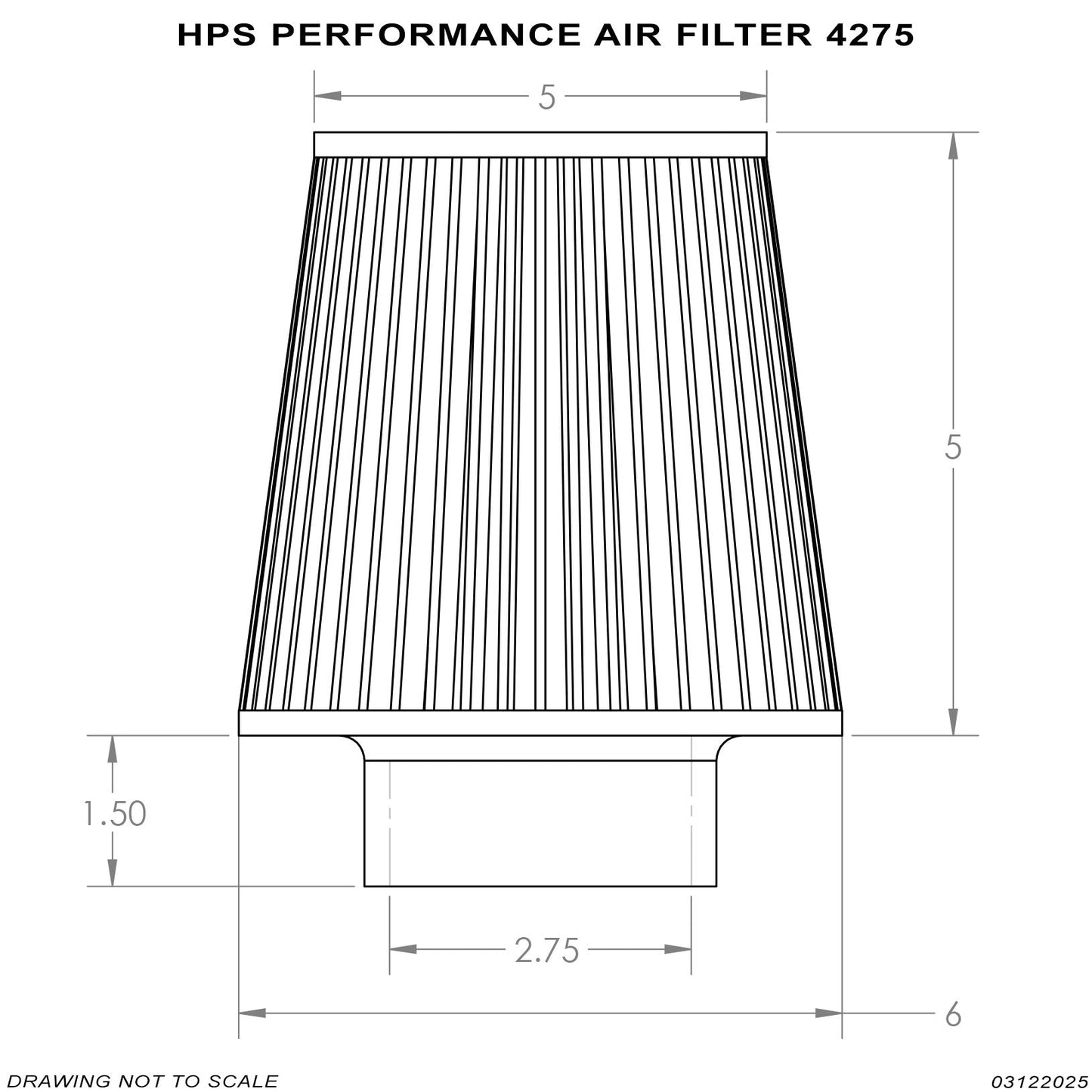 HPS Performance Red 2.75" Air Filter, 7.75" Length, 6" Base, 5" Top, HPS-4275-RED