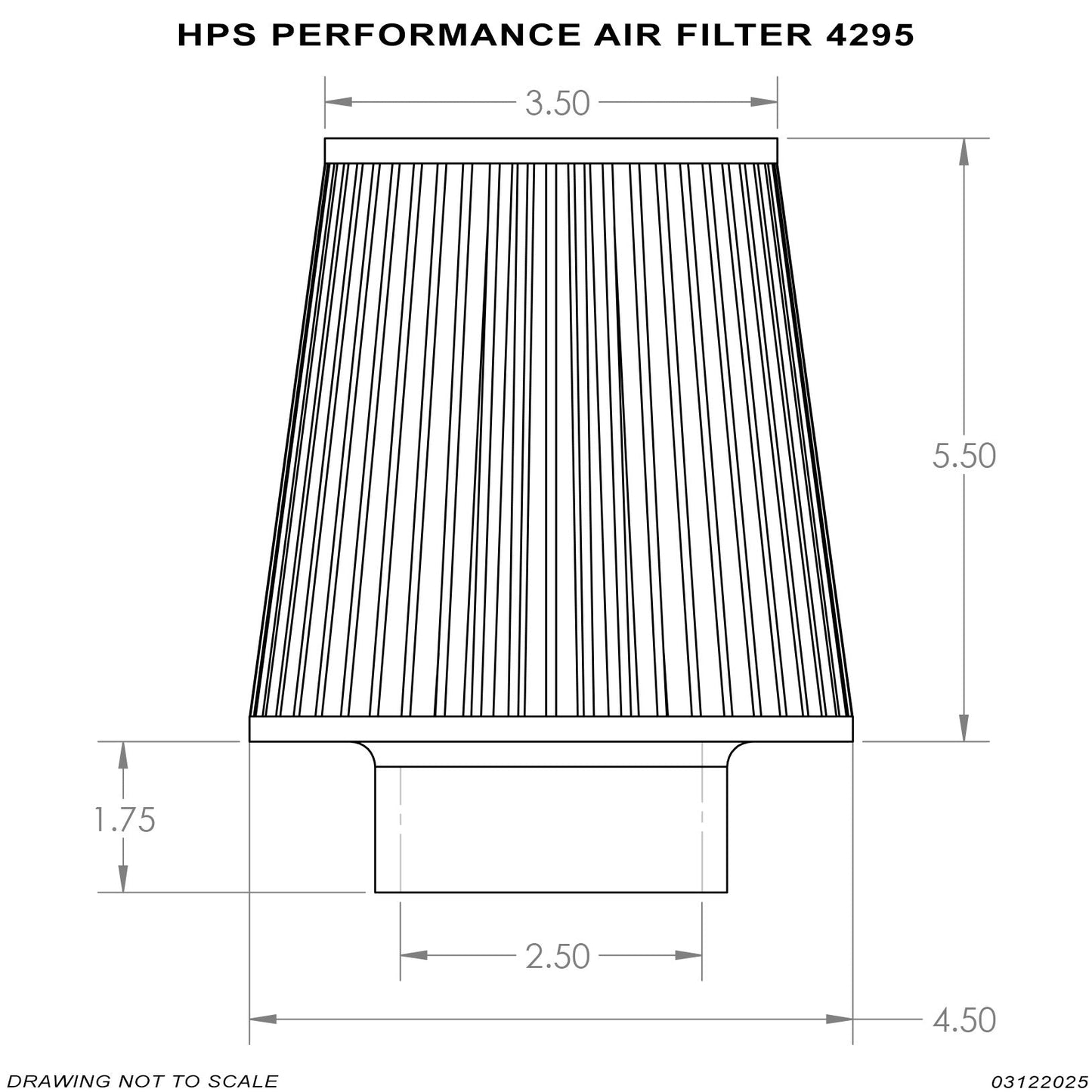 HPS Performance Red 2.5" Air Filter, 7.25" Length, 4.5" Base, 3.5" Top, HPS-4295-RED