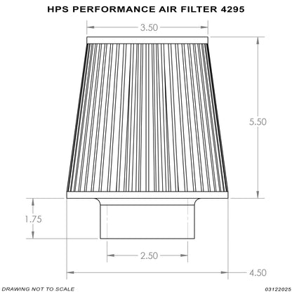 HPS Performance Air Filter 2.5" ID, 4.5" Base, 3.5" Top, 7.25" Overall Length
