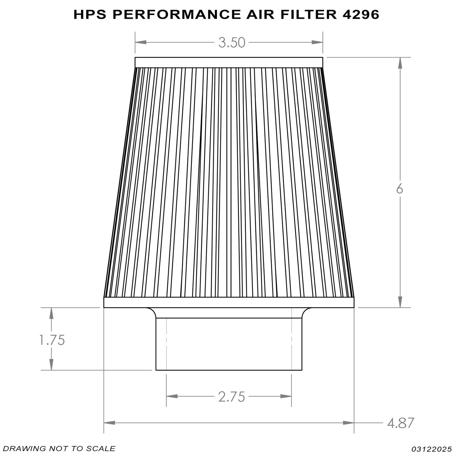 HPS Performance Air Filter 2.75" ID, 5.75" Element Length, 7.5" Overall Length