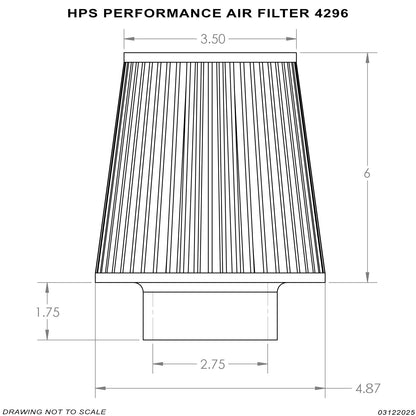 HPS Performance Air Filter 2.75" ID, 5.75" Element Length, 7.5" Overall Length