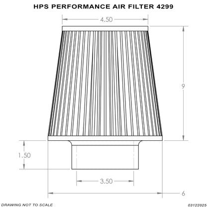 HPS Performance Air Filter 3.5" ID, 9" Element Length, 10.75" Overall Length