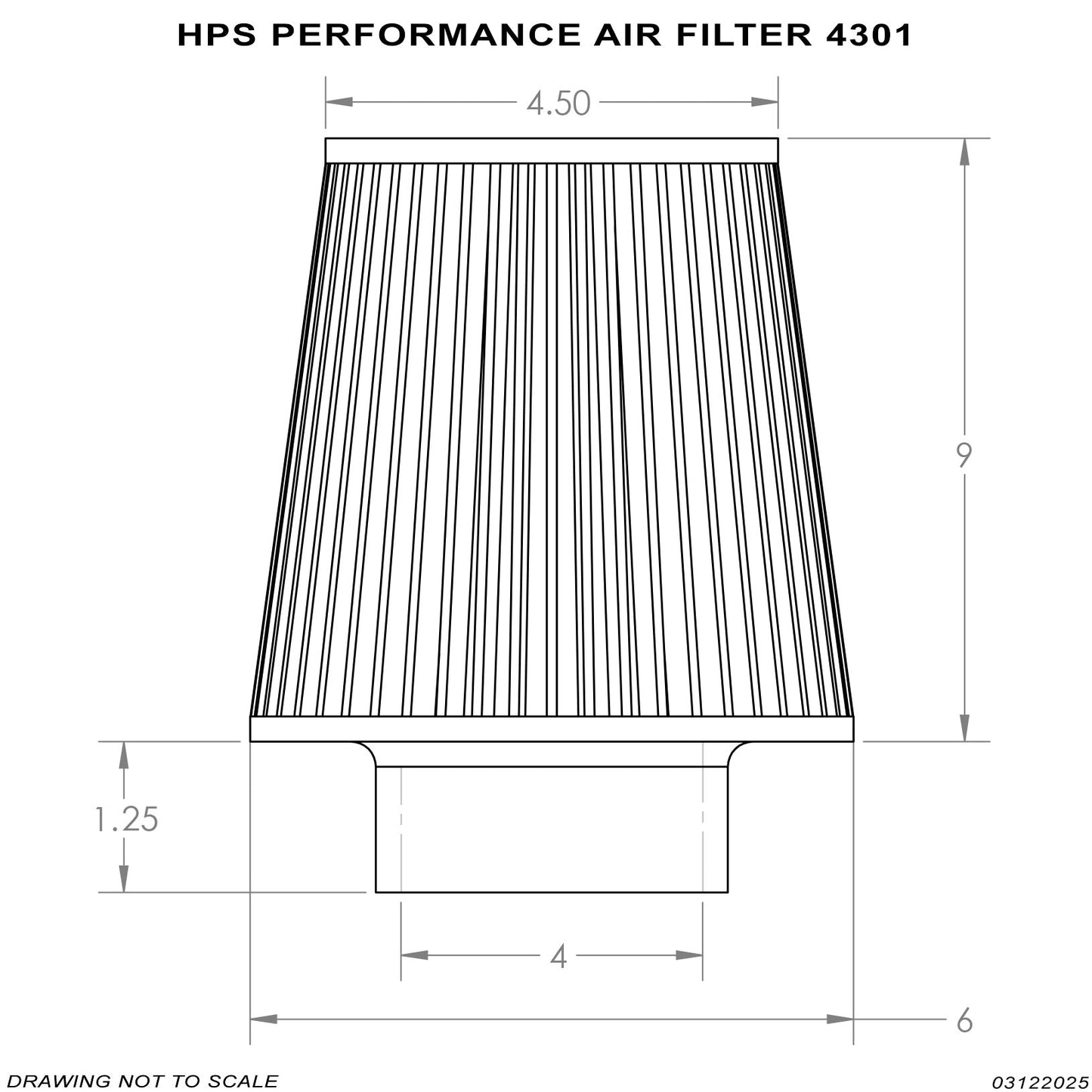 HPS Performance Air Filter 4" ID, 9" Element Length, 10.75" Overall Length