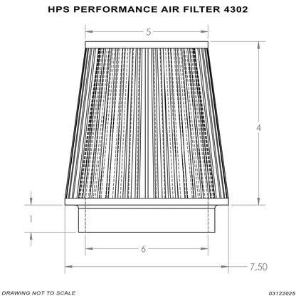 HPS Performance Red 6" Air Filter, 5" Length, 7.5" Base, 5" Top, HPS-4302-RED