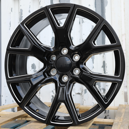 22x9" Black Milled Wheels (6x139.7) Fits Chevy Tahoe Suburban GMC Yukon Cadillac Escalade