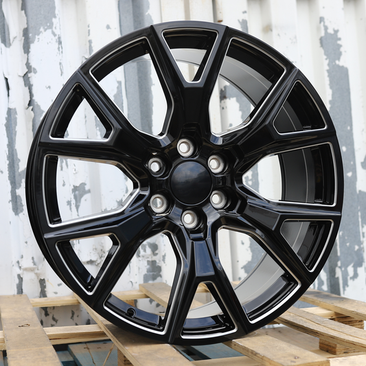 22x9" Black Milled Wheels (6x139.7) Fits Chevy Tahoe Suburban GMC Yukon Cadillac Escalade