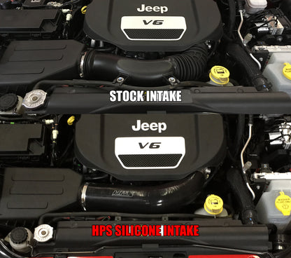 HPS Performance High Temp Reinforced Silicone Air Intake Hose Kit, Red, 2012-2017 Jeep Wrangler JK 3.6L V6