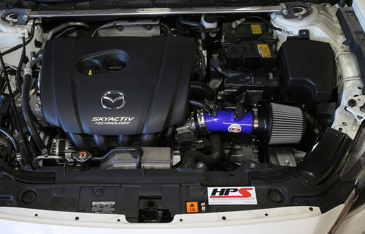 HPS Performance Air Intake Kit with Heat Shield, Blue, 2014-2017 Mazda Mazda6 2.5L Skyactiv