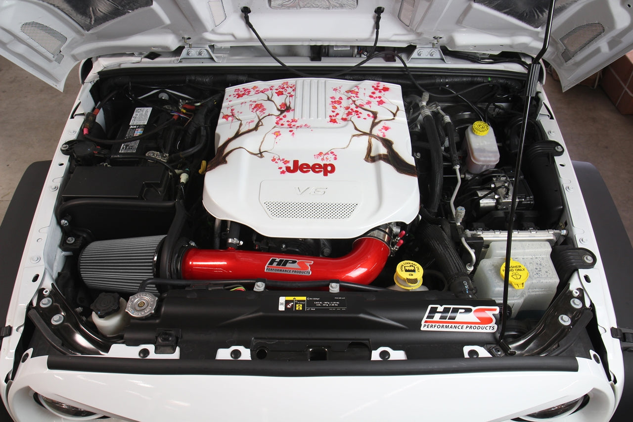 HPS Performance Air Intake Kit with Heat Shield, Red, 2012-2018 Jeep Wrangler 3.6L V6
