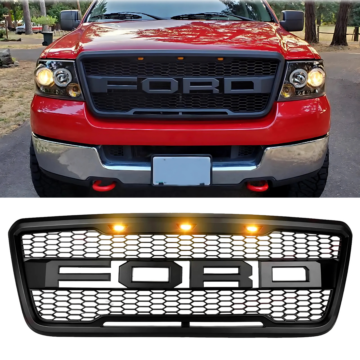 FOR 2004-2008 FORD F-150 RAPTOR STYLE Upper Grille Hood Mesh Black w/ Letters