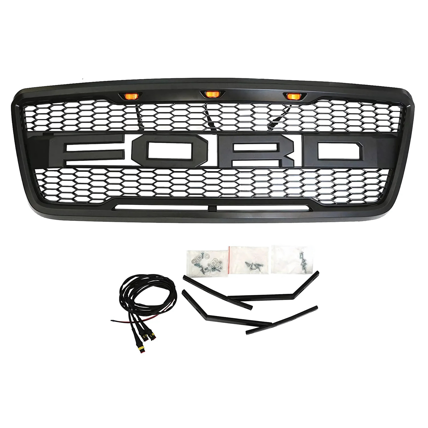 FOR 2004-2008 FORD F-150 RAPTOR STYLE Upper Grille Hood Mesh Black w/ Letters